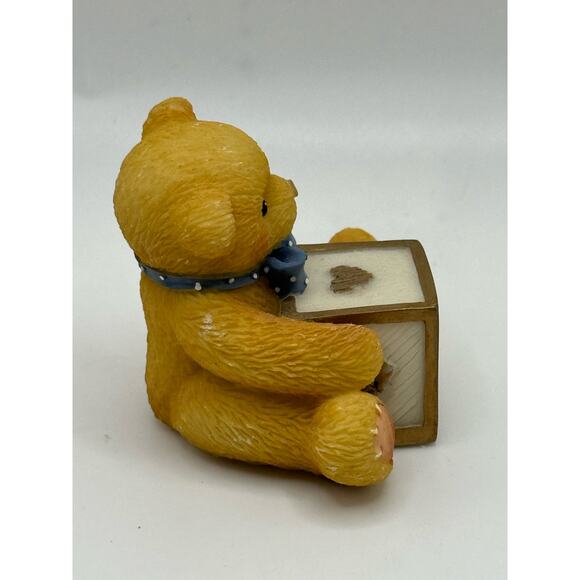 Cherished Teddies 1998 Mini Bear Figurine Number 5 Block Bow Gold Blue - Picture 4 of 5